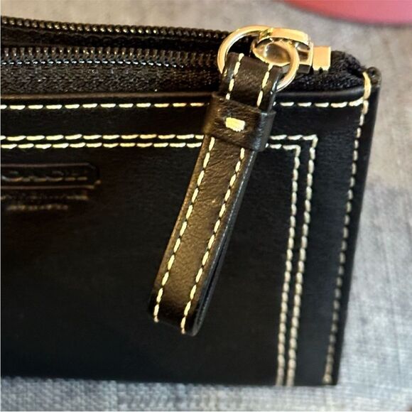 NWT COACH LEATHER CARD CASE BLACK w/CONTRAST STITCH MINI SKINNY KEY CHAIN 40065 - Picture 8 of 11